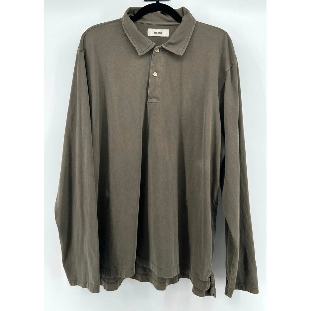 Buck Mason | Men's Polo Shirt Olive Green Long Sleeve Minimalist Size XXL